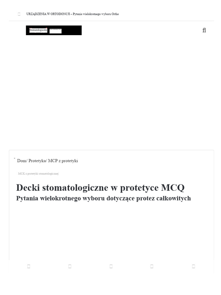 Decki Stomatologiczne W Protetyce MCQ - Kompletne Protezy MCQ | PDF