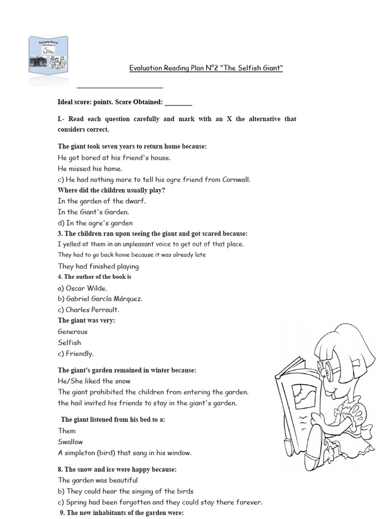 "Selfish Giant Reading Evaluation" | PDF | The Happy Prince And Other Tales