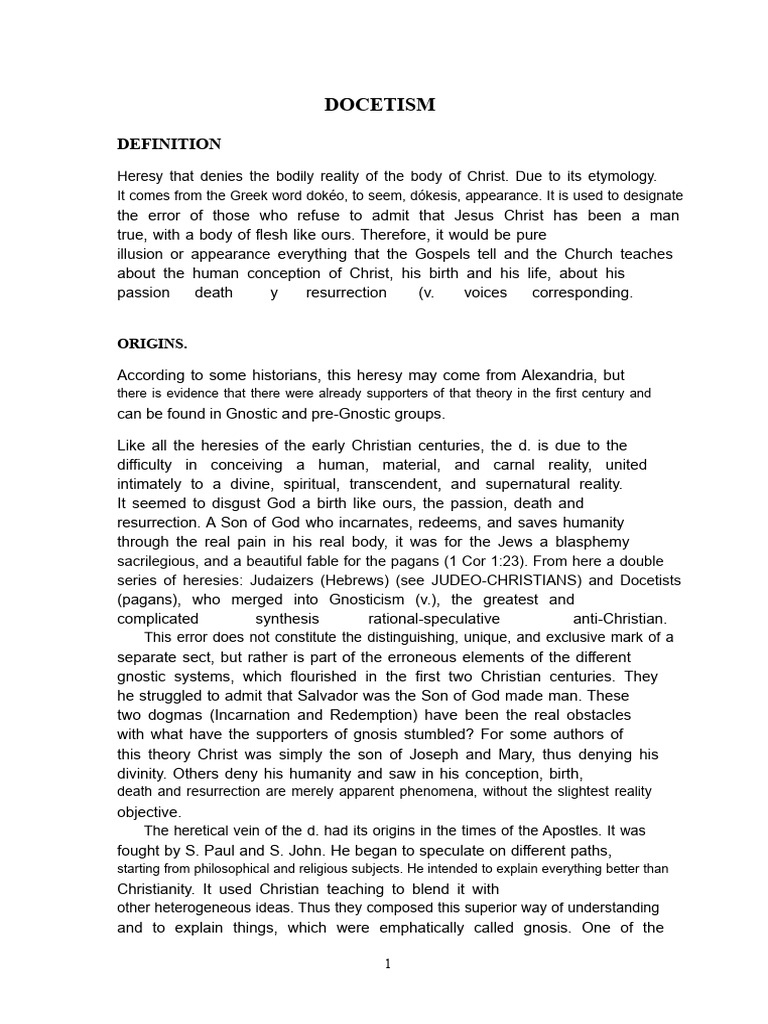 Understanding Docetism Heresy | PDF | Gnosticism | Jesus