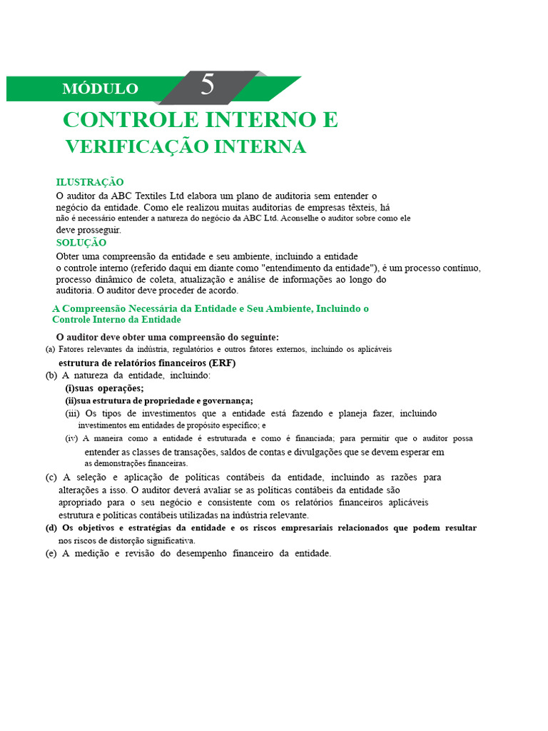 Entendimento de Controle Interno na Auditoria | PDF | Auditoria interna ...