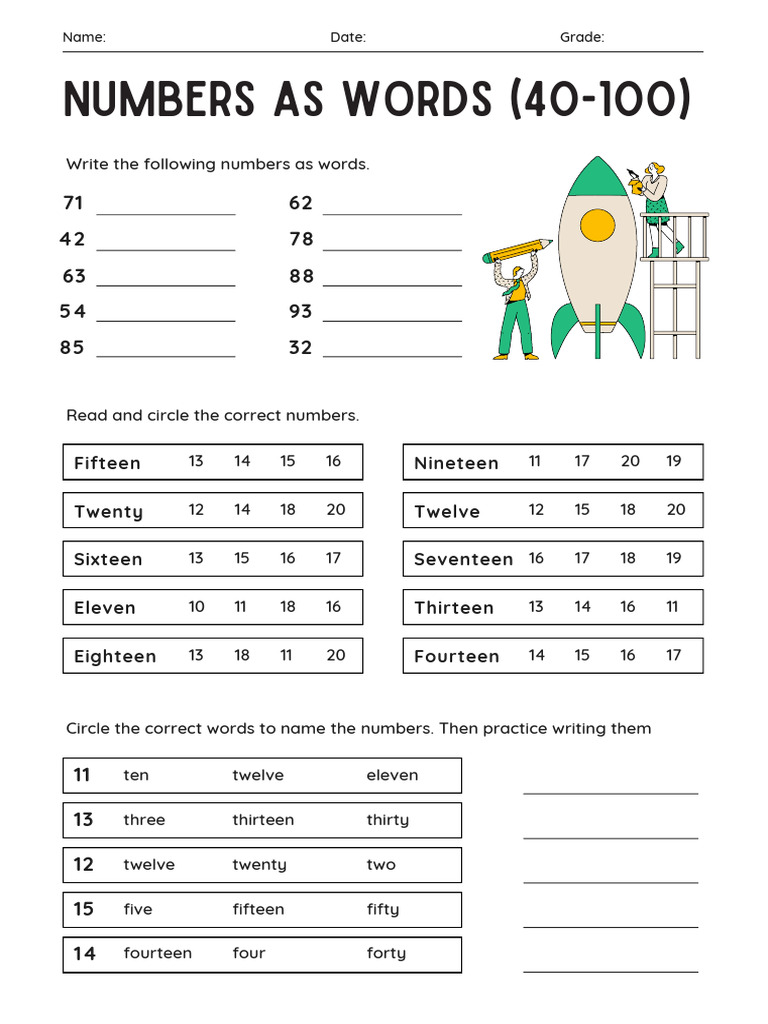 Numbers As Words Math Worksheet in Colorful and Monochromatic ...