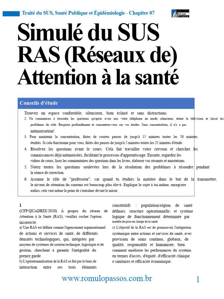 Conseils d'étude pour le SUS et RAS | PDF | Santé publique | Logistique