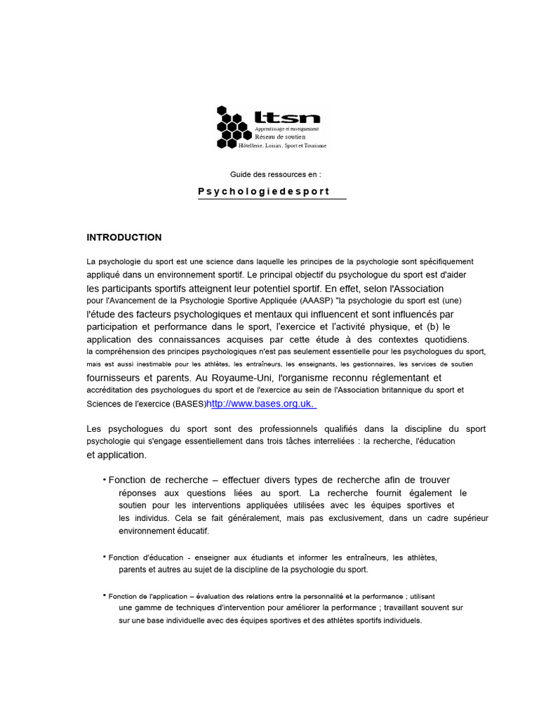 Ressources en psychologie du sport | PDF | Psychologie | Des sports