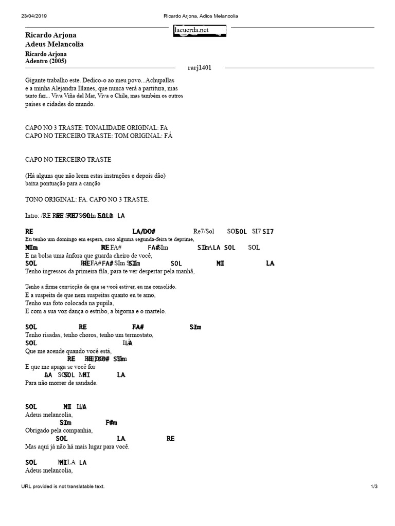 Letra e Acordes de 