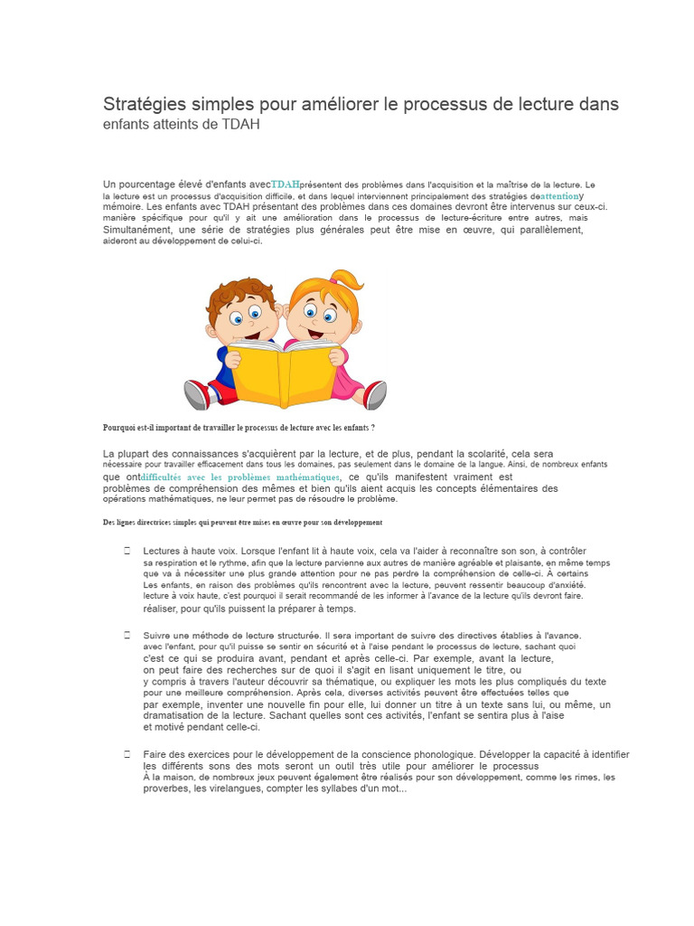 Améliorer la lecture chez les enfants TDAH | PDF | Autisme | Sciences ...