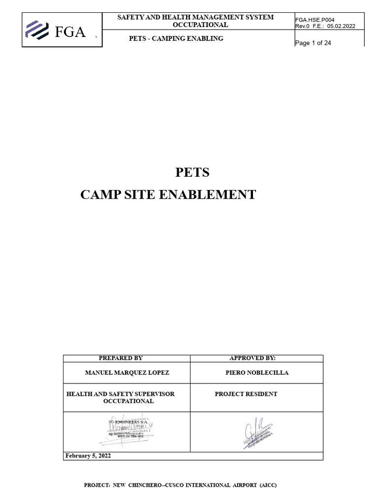 FGA-HSE-P004 - PETS Camp Setup Authorization - Rev00 | PDF | Crane ...