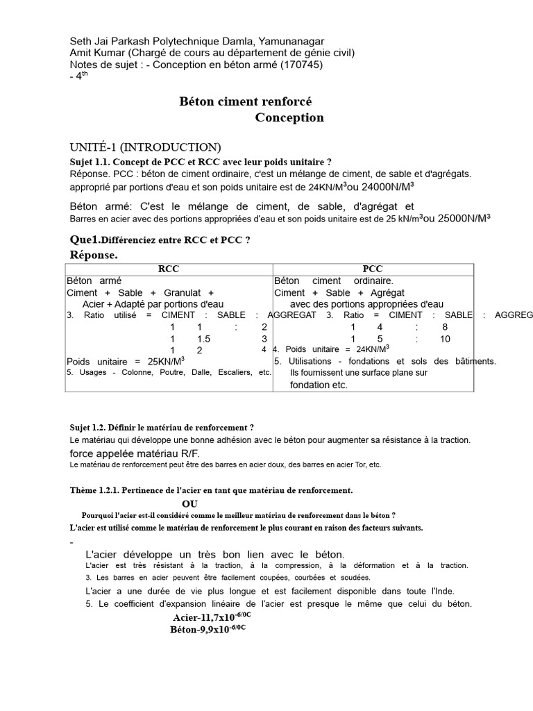 Différences entre PCC et RCC en béton | PDF | Béton | Résistance des ...