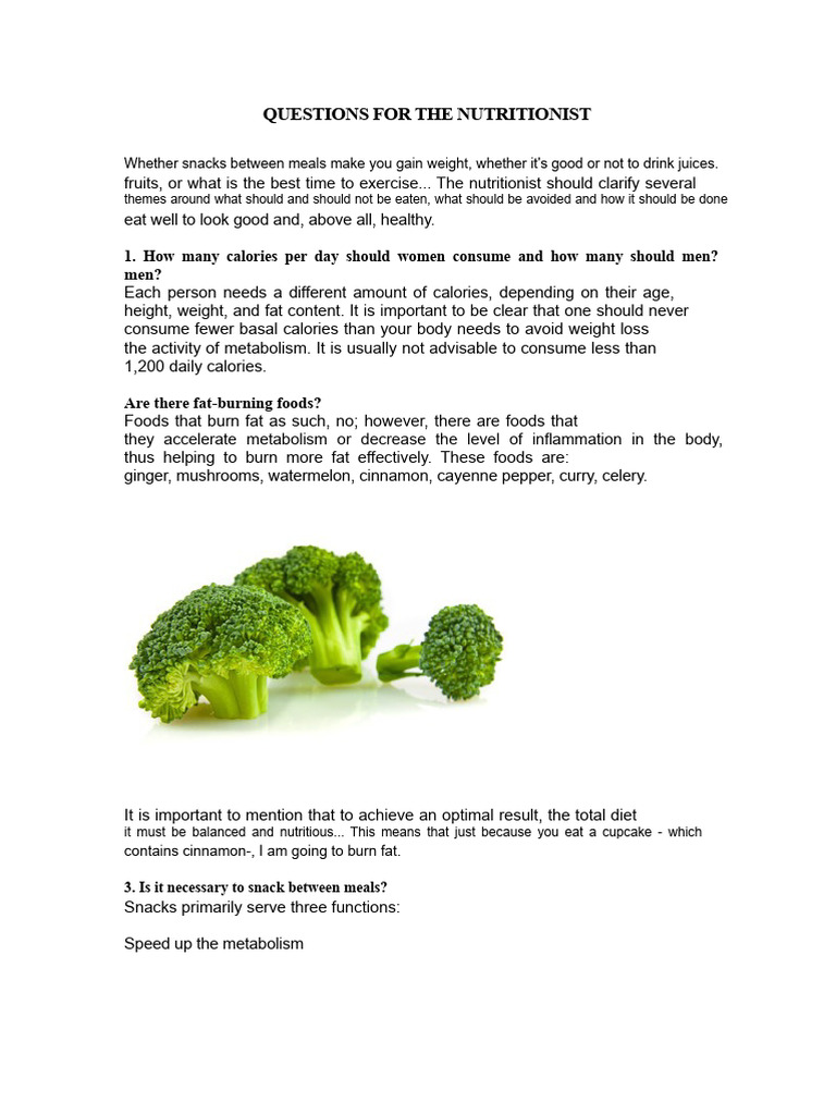 Questions For The Nutritionist | PDF | Dieting | Foods
