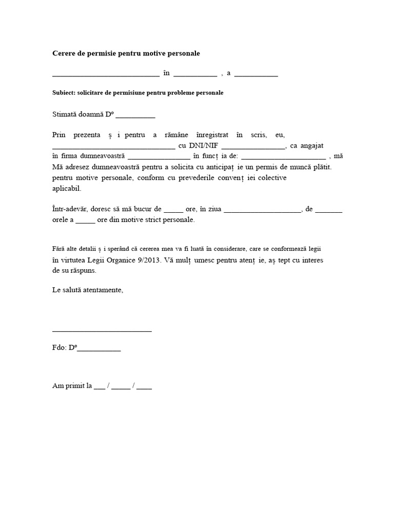 Model Solicitare Zile Urgente Angajat | PDF