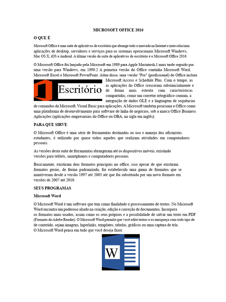 Microsoft Office 2016 e Seus Programas | PDF | Microsoft | Microsoft Office