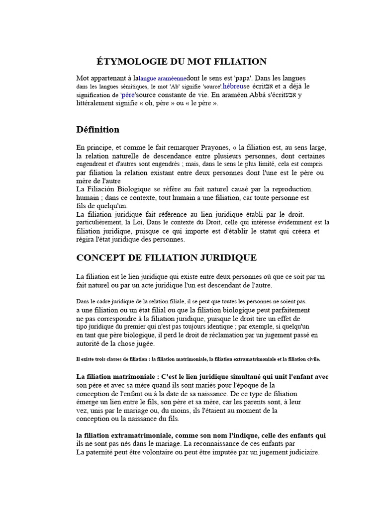 Définition et types de filiation | PDF | Parenté | Parenté et filiation