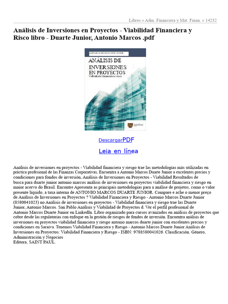 Análisis de Inversiones en Proyectos - Viabilidad Financiera y Riesgo | PDF
