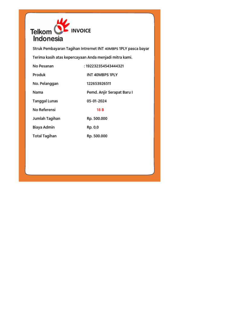 Invoice Pembayaran Internet 40MBPS | PDF