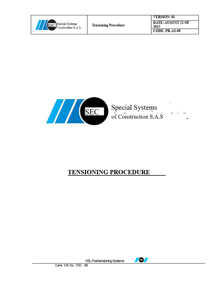 VSL Post-Tensioning Tensioning Procedure | PDF | Concrete | Prestressed ...