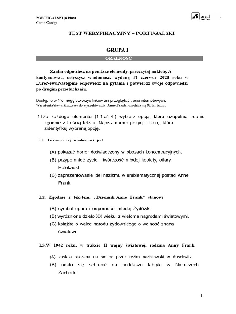 Test 8th Grade 6 With Solutions | PDF