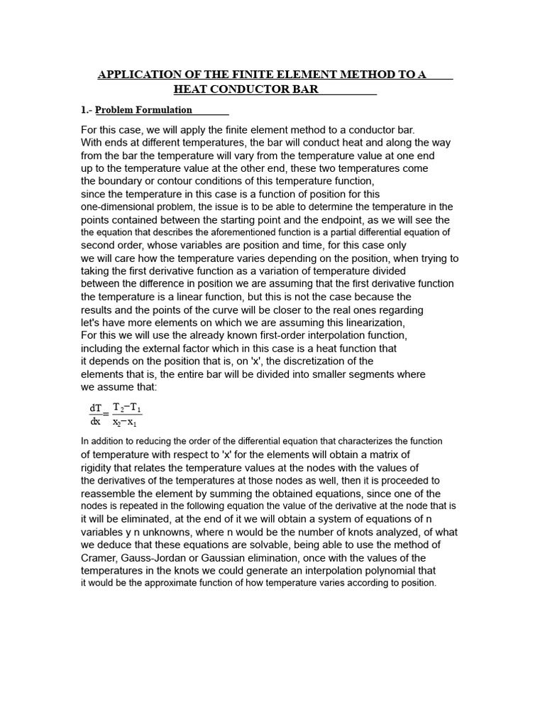 Application of The Finite Element Method To A Heat Conducting Bar | PDF ...