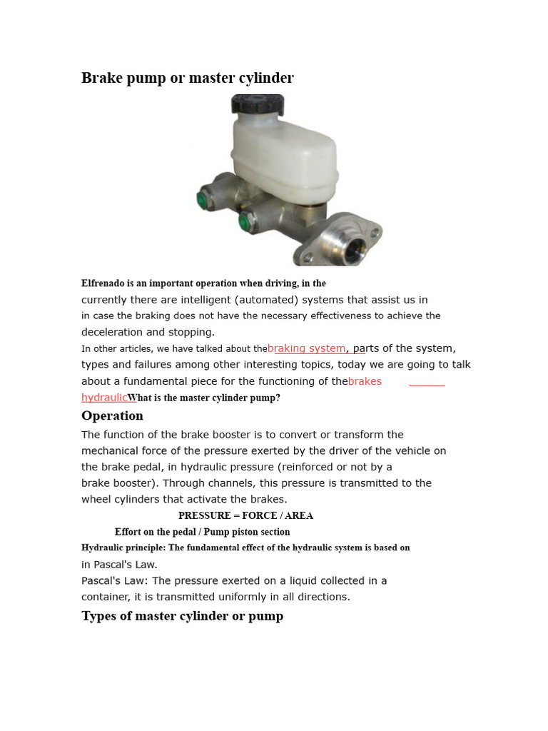 Master Cylinder: Types and Functions | PDF | Brake | Vehicle Parts