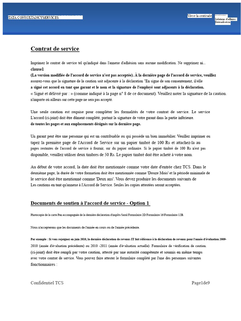 Instructions pour le contrat de service TCS | PDF | Arbitrage ...