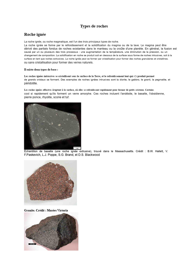 Types de roches : ignées, métamorphiques, sédimentaires | PDF | Roche ...