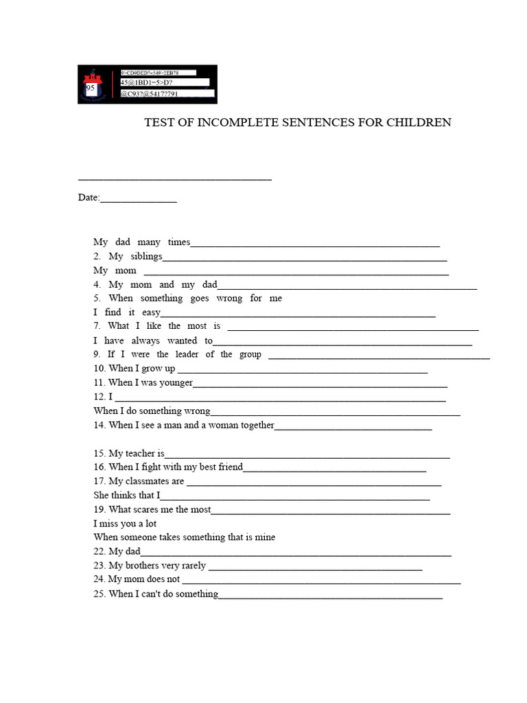 Incomplete Sentences Test for Kids | PDF