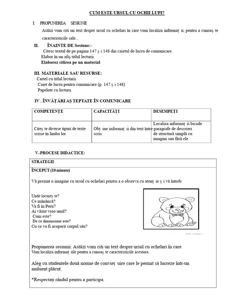 Text Descriptiv Ursul | PDF