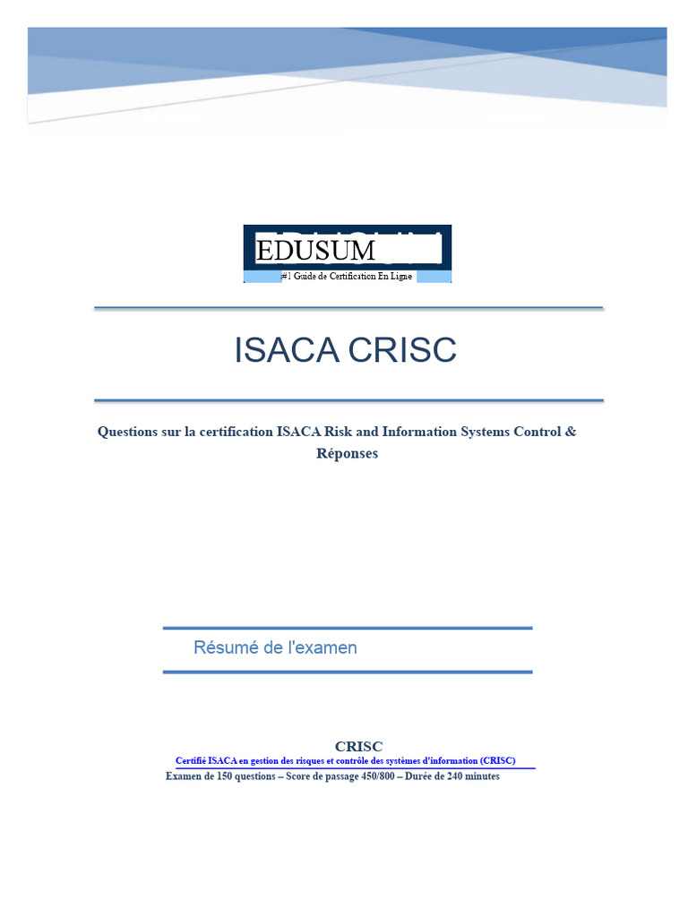 Guide de certification ISACA CRISC | PDF | Sécurité des systèmes d ...