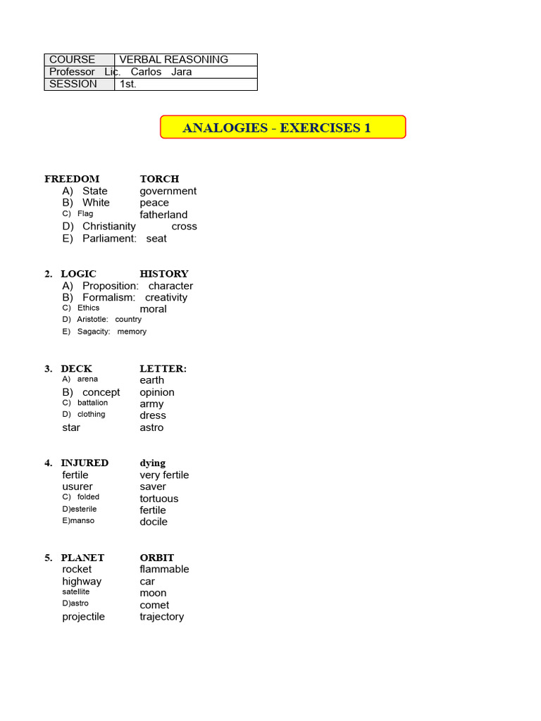 Raz. Verbal - Class 1 Analogies | PDF | Logic