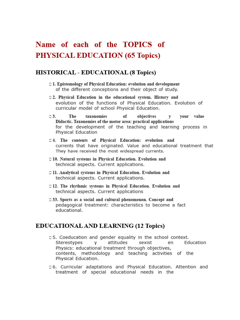 Key Topics in Physical Education | PDF | Knowledge | Learning