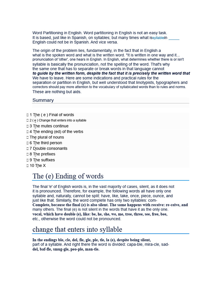 English Word Partitioning Guide | PDF | English Language | Word