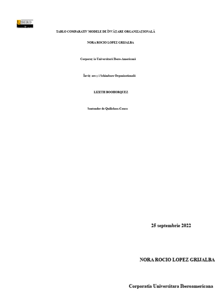 Tabel Comparativ Al Modelor de Învățare Organizațională | PDF