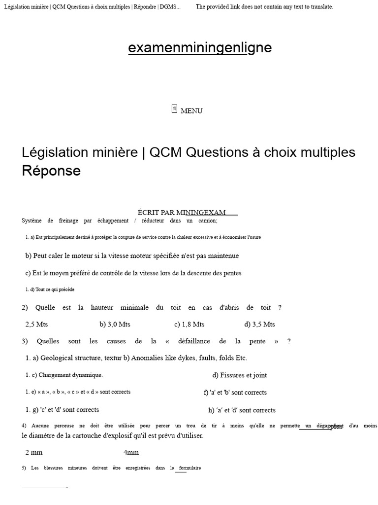QCM Législation minière : Test de connaissances | PDF | Choix multiple ...