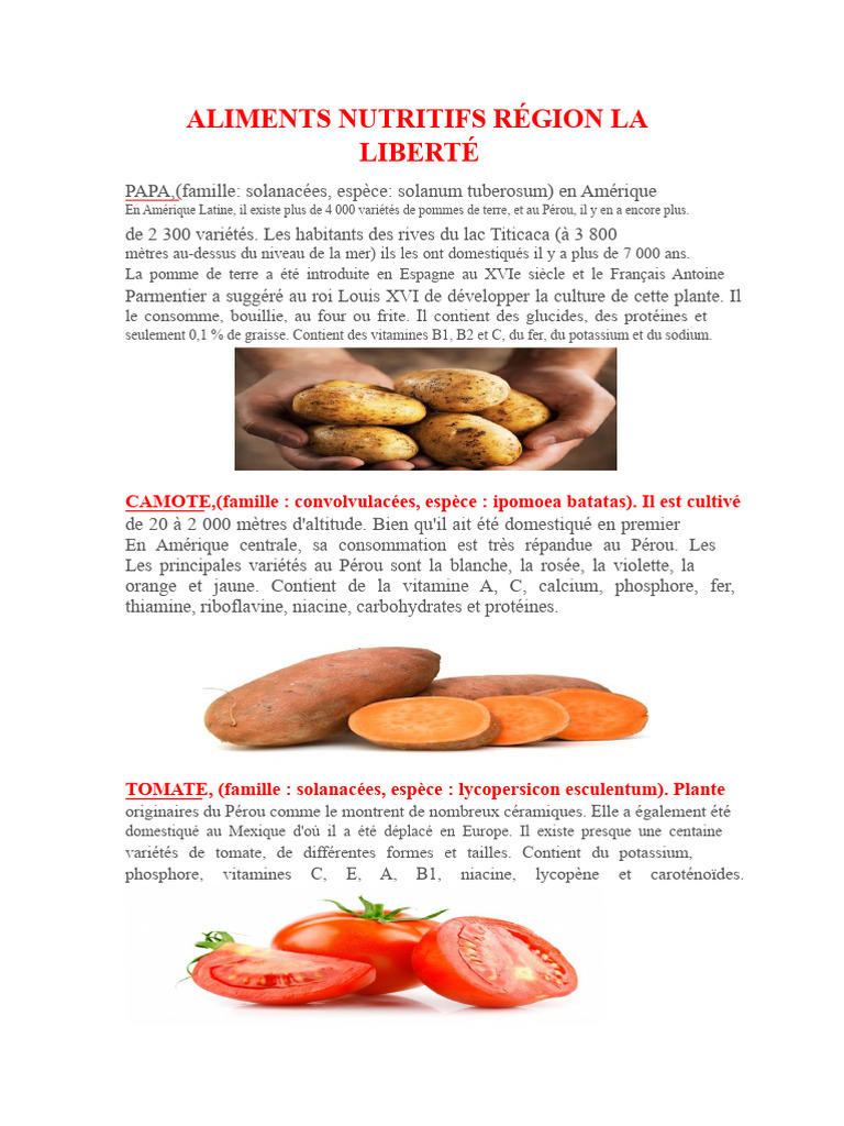 Aliments nutritifs du Pérou et leurs bienfaits | PDF | Pomme de terre ...