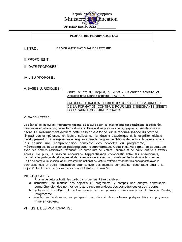 Formation sur le Programme National de Lecture | PDF | Pédagogie ...