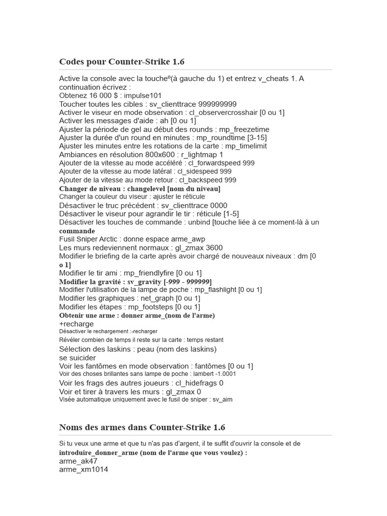 Codes et astuces pour Counter-Strike 1.6 | PDF | Projectiles | Ballistique