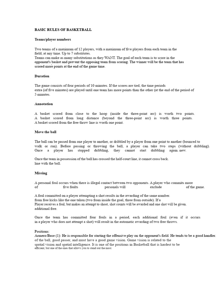 Essential Basketball Rules Explained | PDF | Basketball Positions ...