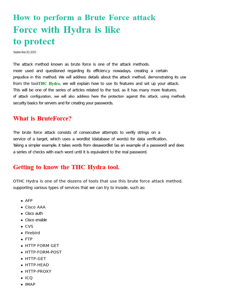 Brute Force Attacks Using THC Hydra | PDF | File Transfer Protocol ...