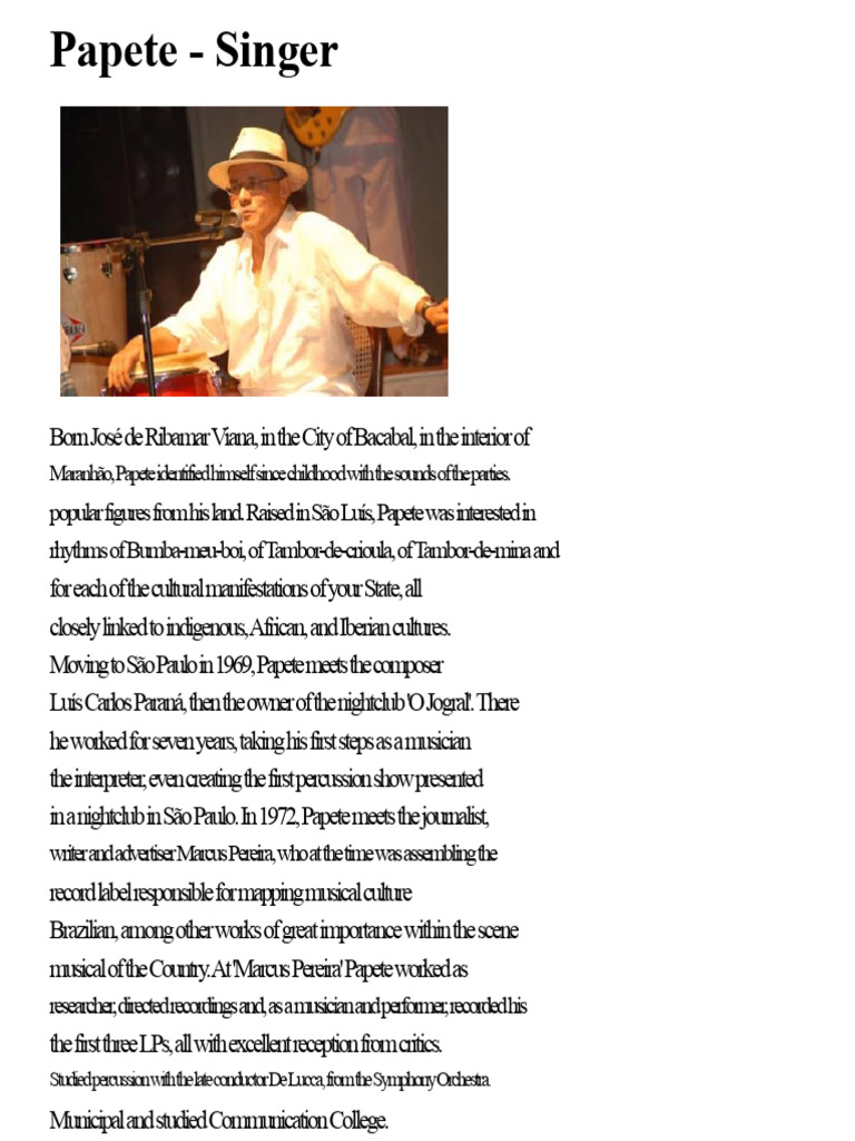Papete: Celebrated Brazilian Percussionist | PDF
