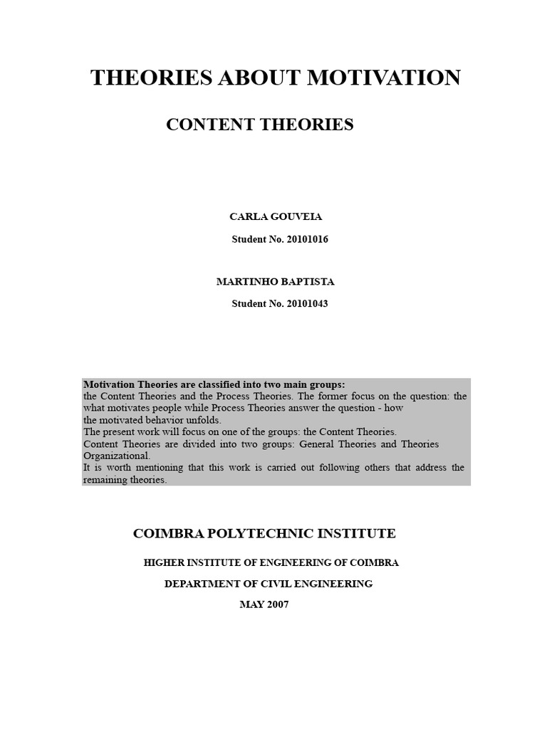 Content Theories of Motivation Explained | PDF | Motivation | Motivational