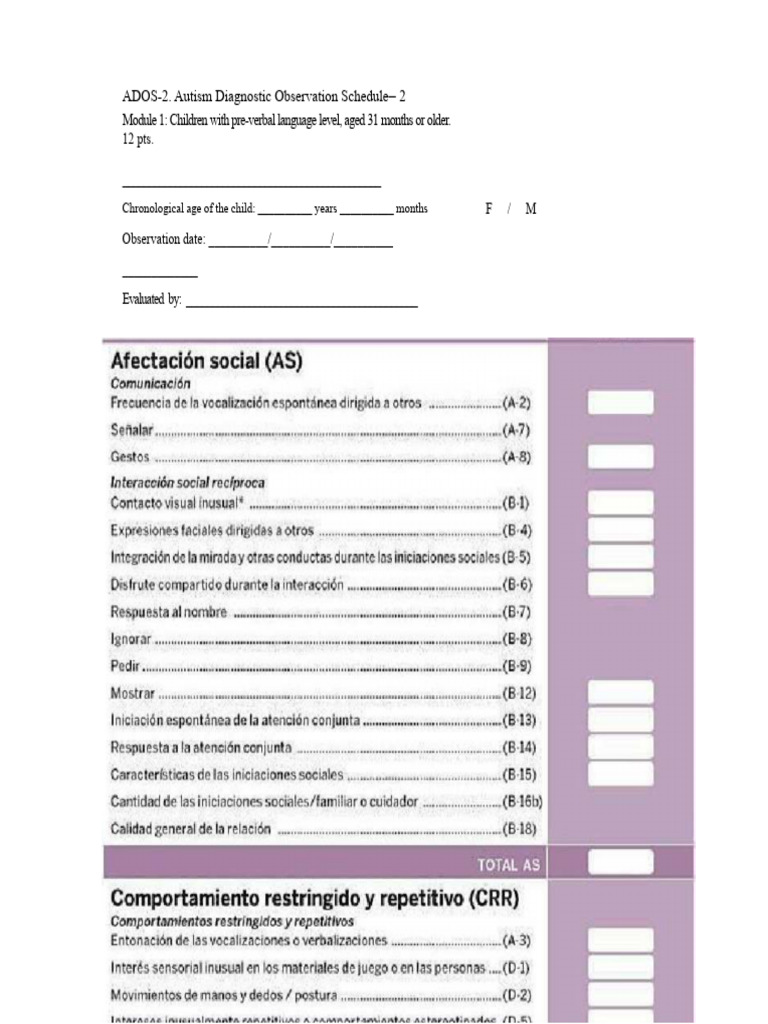 ADOS-2 Module 1 Scoring Chart | PDF