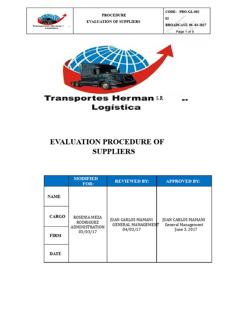 Supplier Evaluation Procedure Guide | PDF | Supply Chain | Evaluation