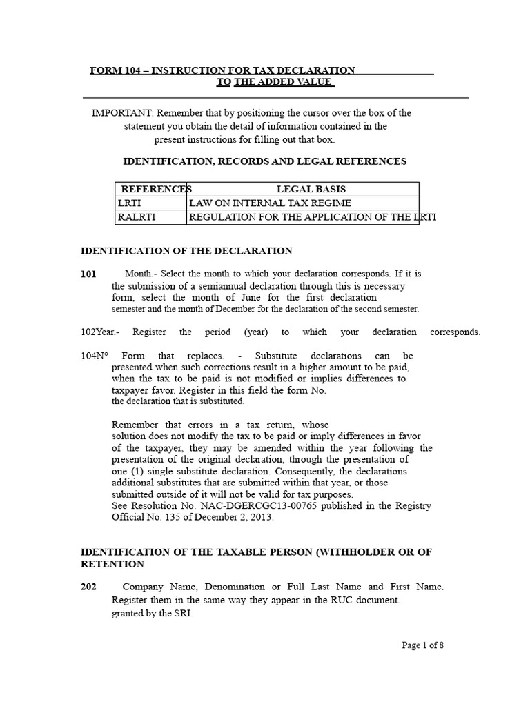 Instruction Manual Form 104 | PDF | Value Added Tax | Taxes