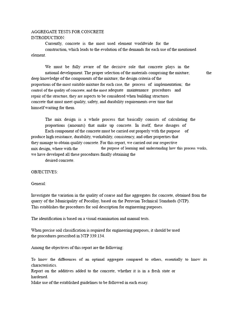 Aggregate Tests for Concrete Quality | PDF | Concrete | Construction ...