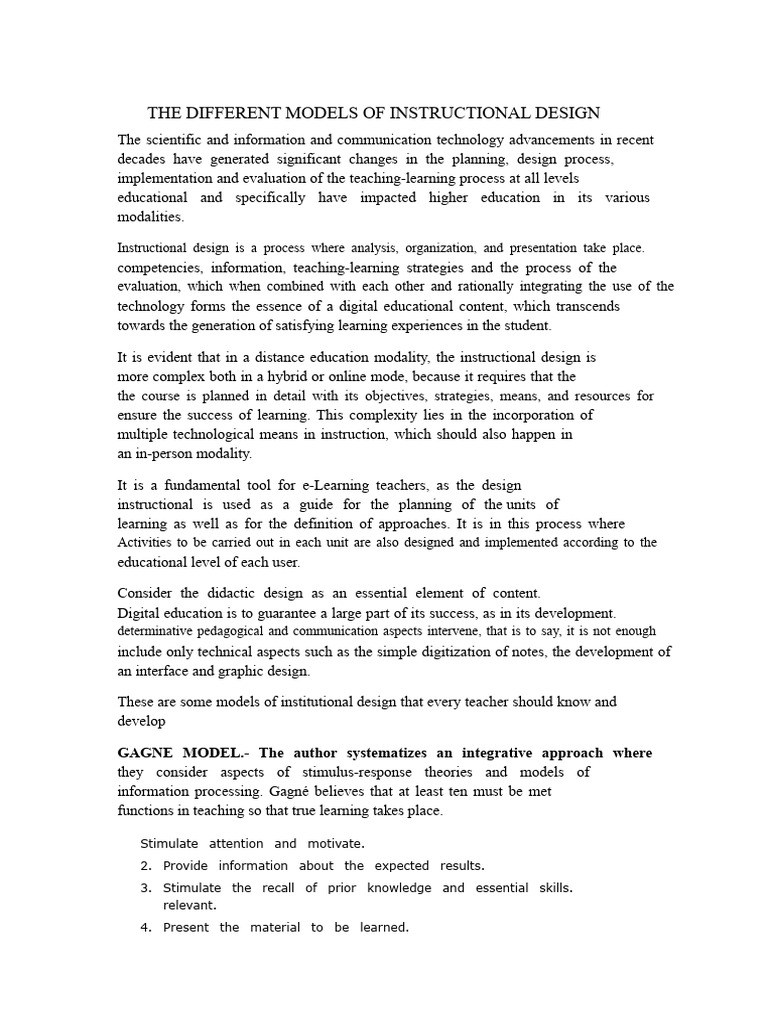 Instructional Design Models Explained | PDF | Instructional Design ...