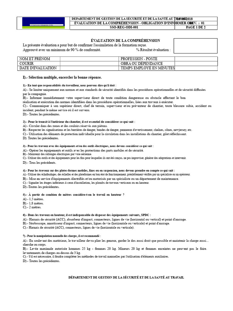 Évaluation de la sécurité au travail | PDF | Sécurité
