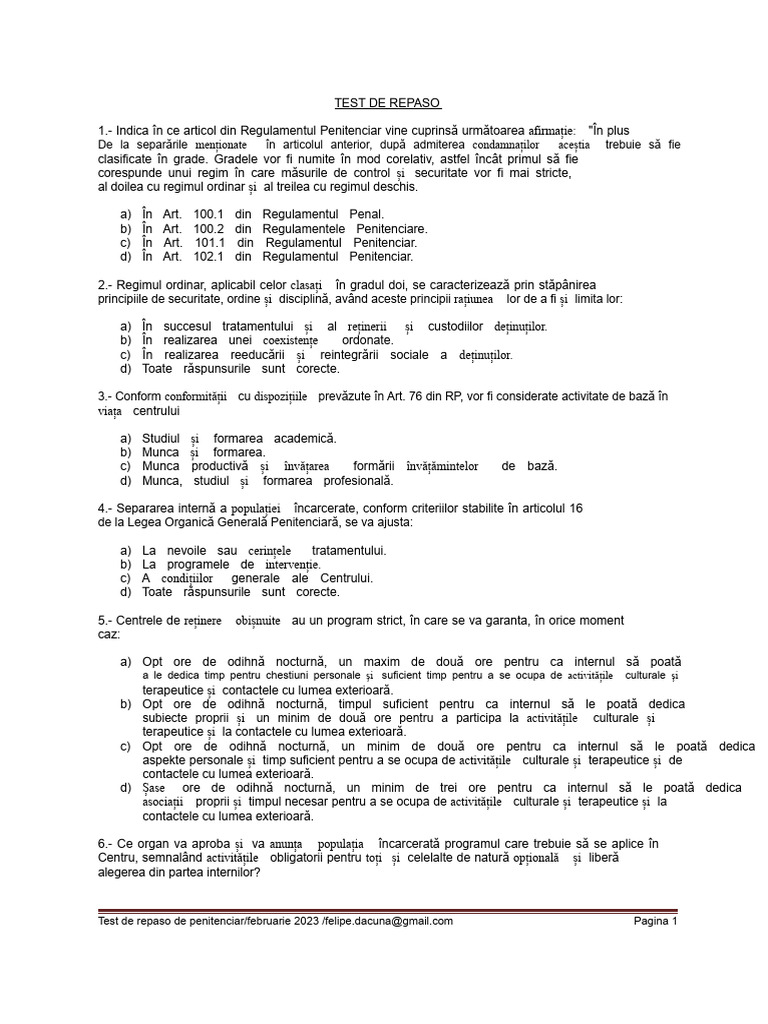 TEST DE Regim Pº | PDF