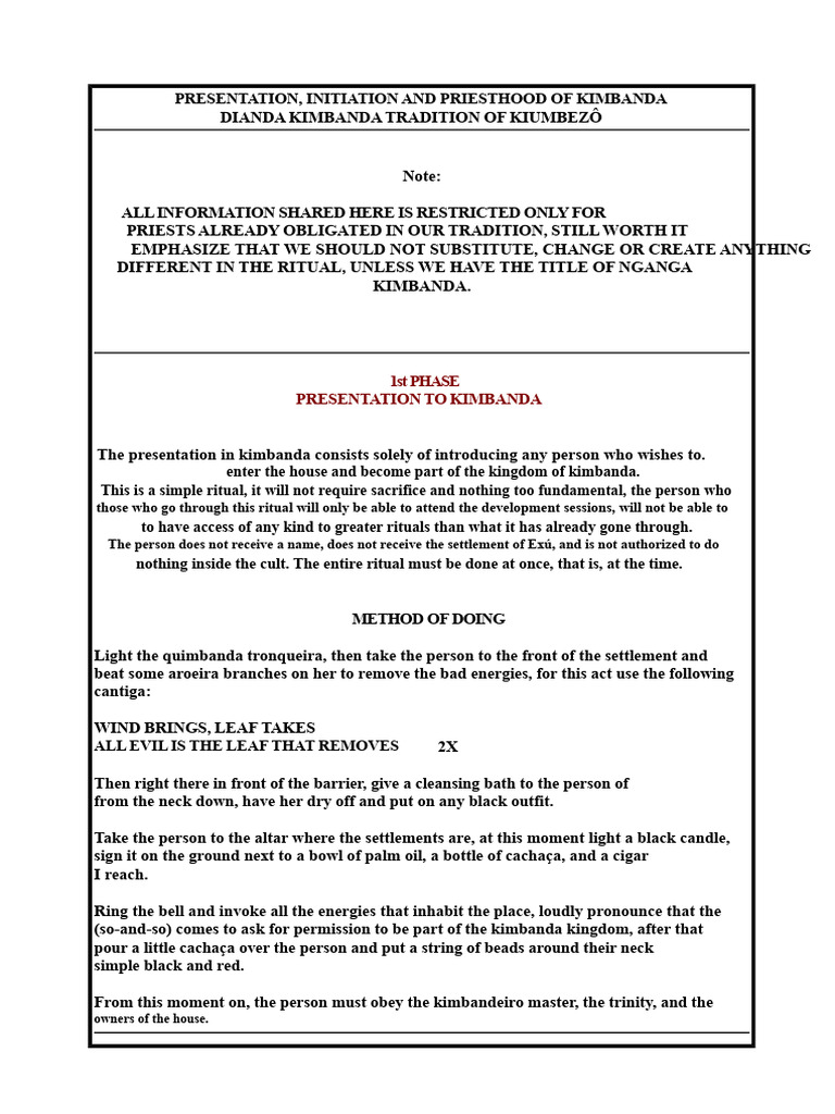 Kimbanda Initiation Rituals Explained | PDF | Priest | Rituals