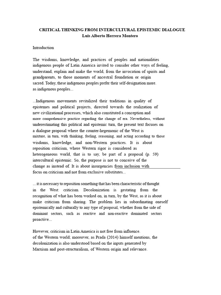 Intercultural Dialogue in Critical Thinking | PDF | Epistemology ...