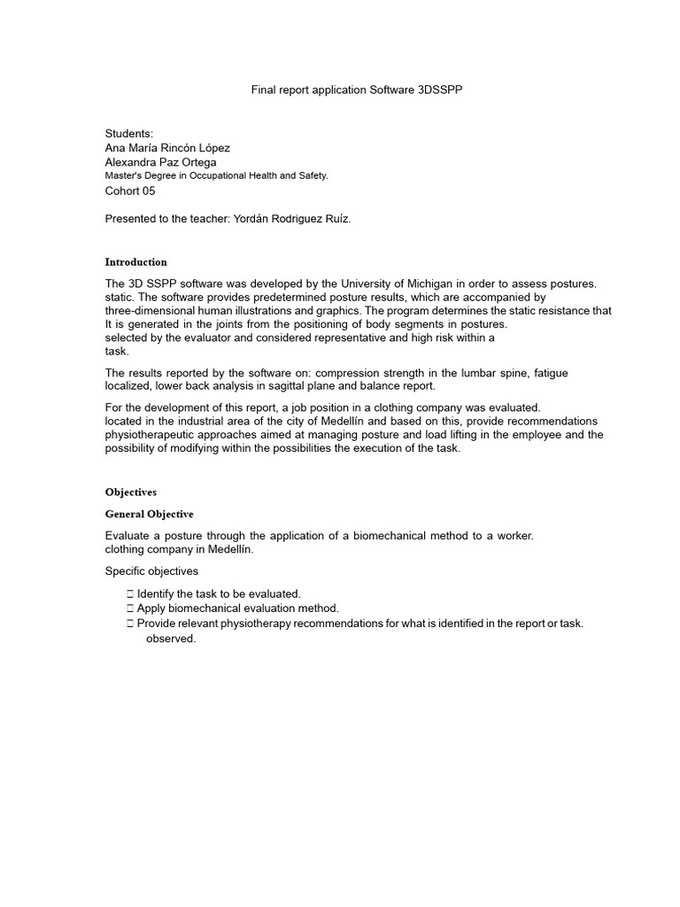 3DSSPP Software Posture Evaluation Report | PDF | Anatomical Terms Of ...