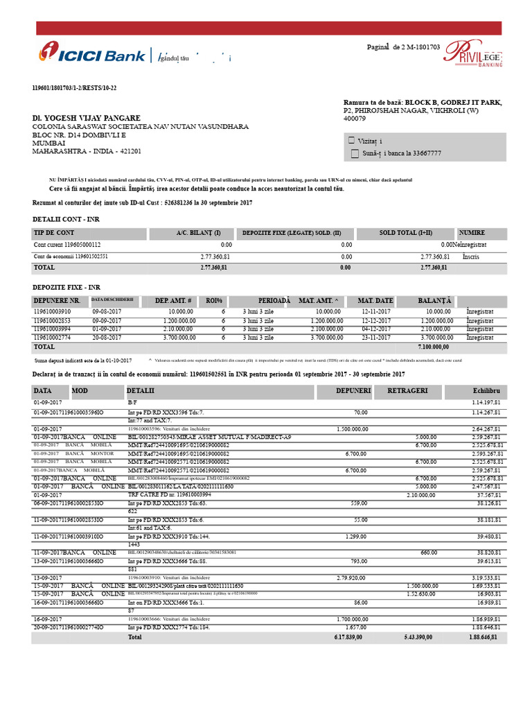 Extras de cont ICICI Bank India | PDF