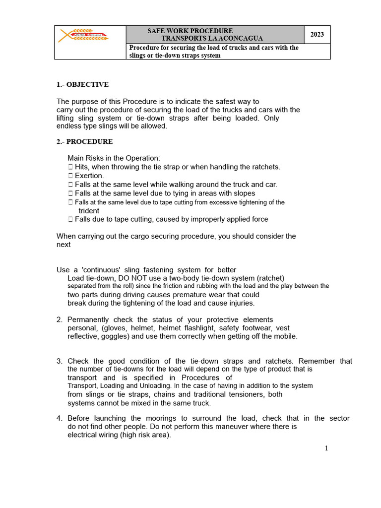 Load Securing Procedure for Trucks | PDF | Transport